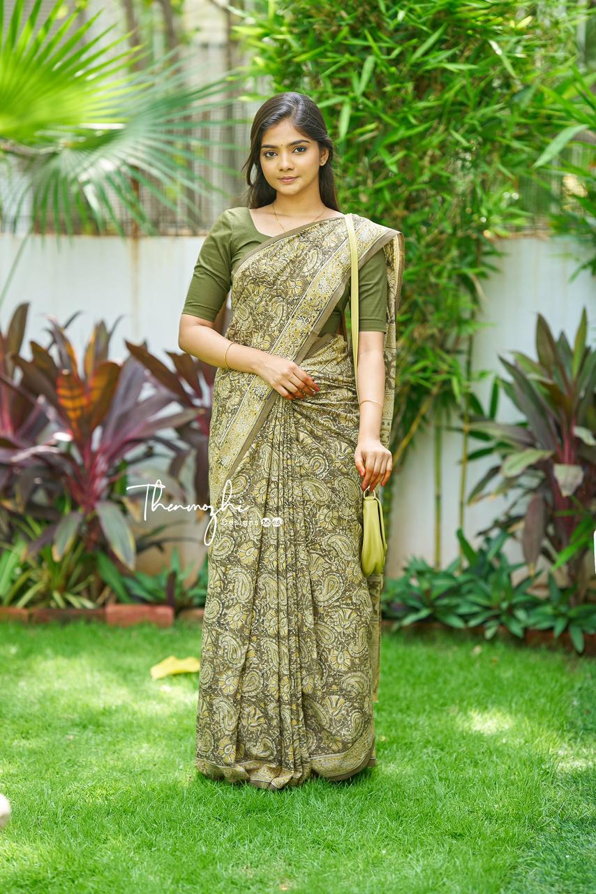 DF 160 Kalamkari Printed Soft Cotton Sarees Wholesale Price In Surat